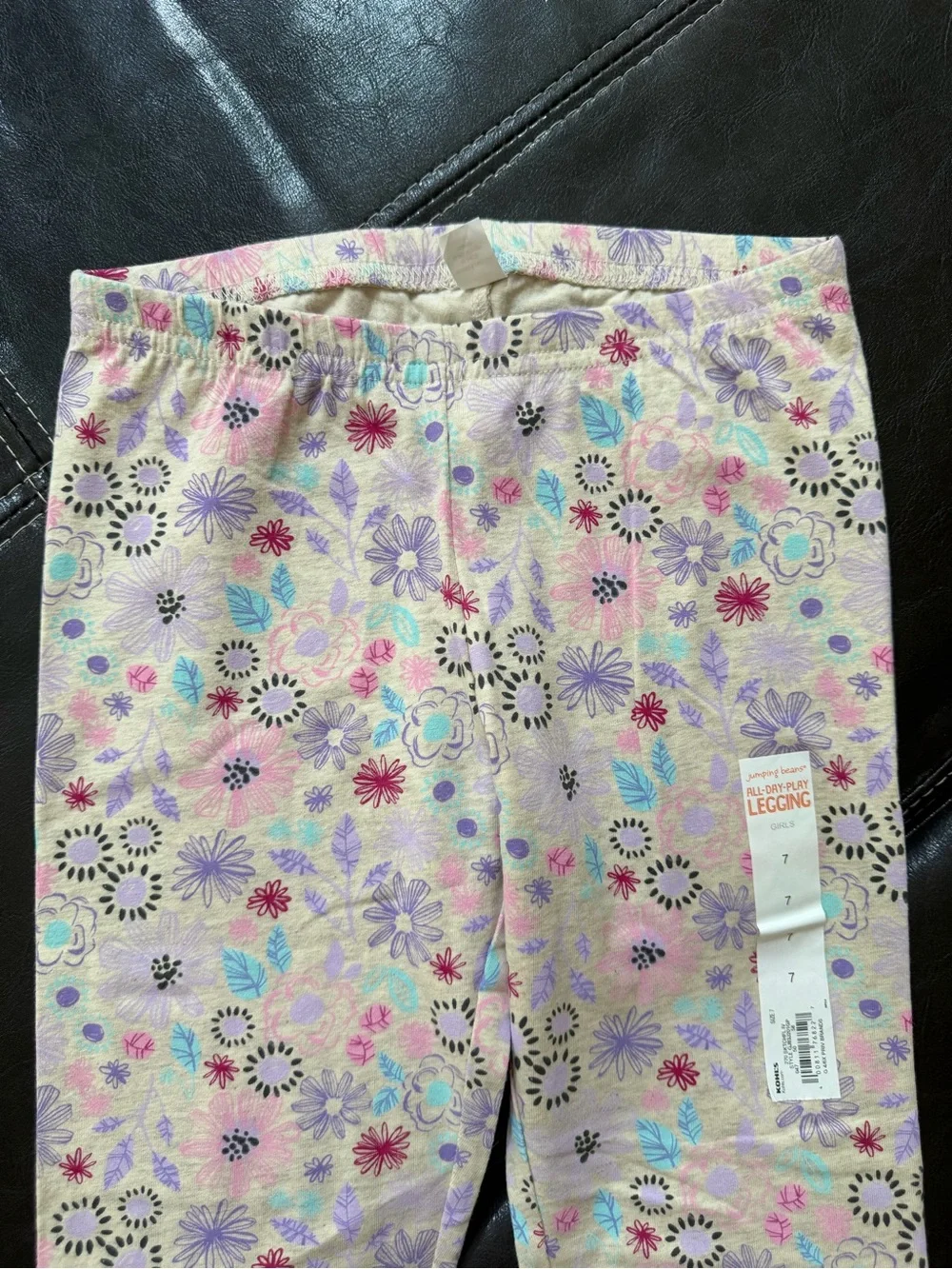 Jumping Beans - Girl’s Cream Leggings with Pink/Purple Floral Pattern